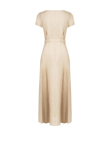 Vestido Longo Em Misto De Viscose E Linho Com Cinto Coordenado Rinascimento