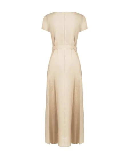 Vestido Longo Em Misto De Viscose E Linho Com Cinto Coordenado Rinascimento