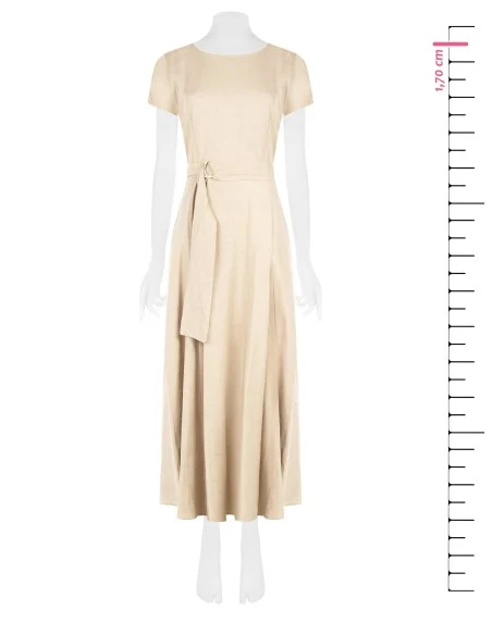 Vestido longo em mistura de viscose e linho com cinto a condizer Rinascimento