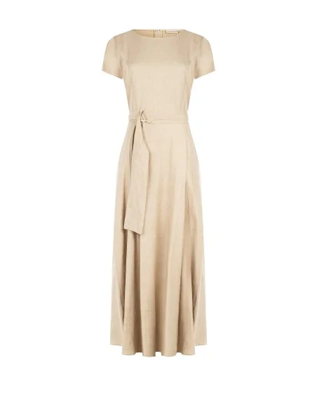 Vestido Longo em Misto de Viscose e Linho com Cinto Coordenado Rinascimento
