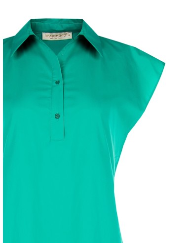 Vestido curto chemisier em trapézio com volante em algodão Rinascimento