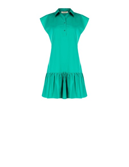 Vestido Curto Chemisier Em Trapézio Com Volante Em Algodão Rinascimento