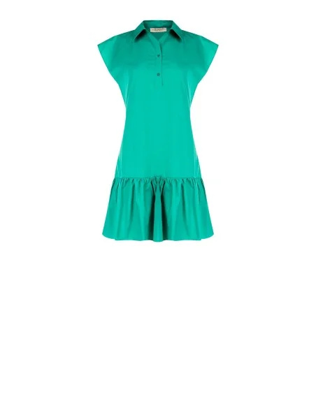 Vestido Curto Chemisier Em Trapézio Com Volante Em Algodão Rinascimento