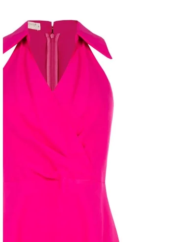 Vestido curto evasé em mistura de viscose ligeiramente amassado com decote em V cruzado Rinascimento