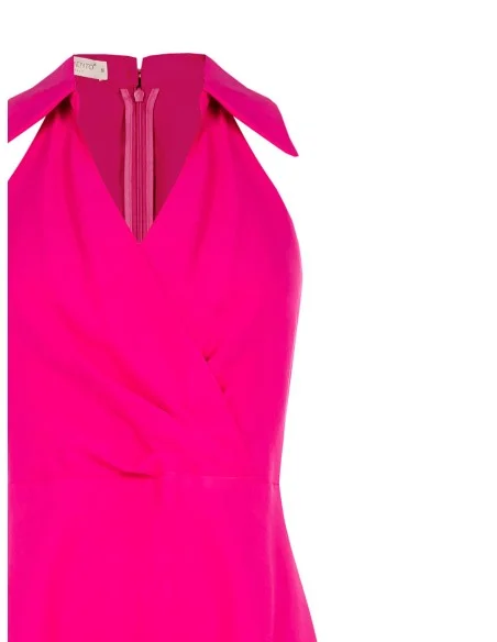 Vestido curto evasé em mistura de viscose ligeiramente amassado com decote em V cruzado Rinascimento