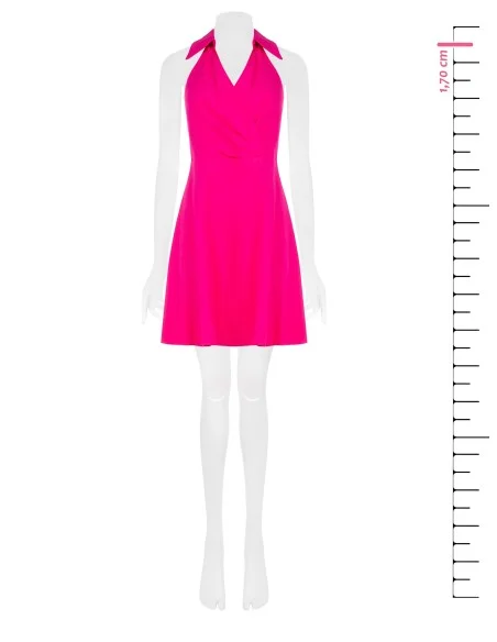 Vestido curto evasé em mistura de viscose ligeiramente amarrotada com decote em V cruzado Rinascimento