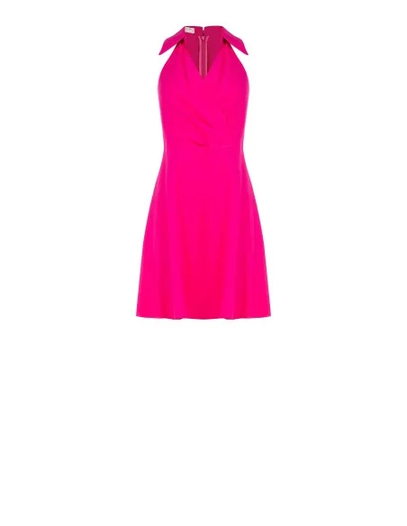 Vestido curto rodado em mistura de viscose, ligeiramente amarrotado, com decote em V cruzado Rinascimento