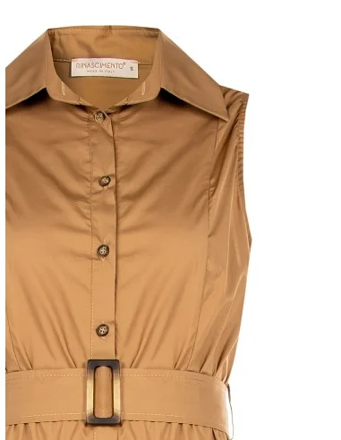 Vestido longo camiseiro em algodão com saia rodada e cinto coordenado Rinascimento