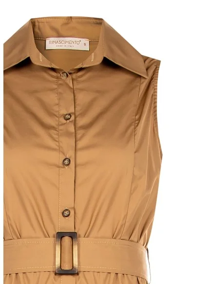 Vestido longo camiseiro em algodão com saia rodada e cinto coordenado Rinascimento
