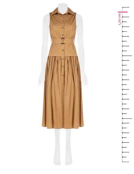 Vestido longo chemisier em algodão com saia rodada e cinto coordenado Rinascimento