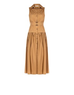 Vestido longo chemisier com saia godé em algodão e cinto coordenado Rinascimento