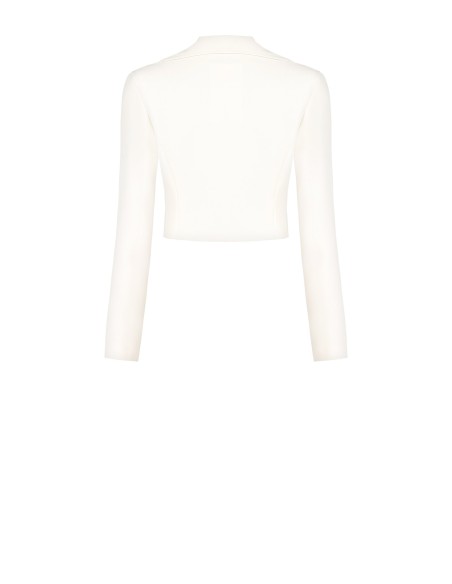 Blazer cinturado curto em tecido fluido com argolas na lapela Rinascimento