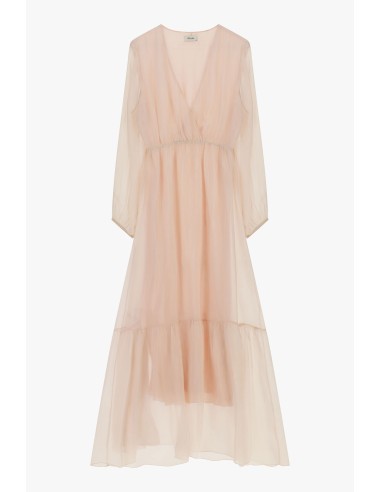 Vestido Longo Decote em V Manga Comprida Leve Dixie