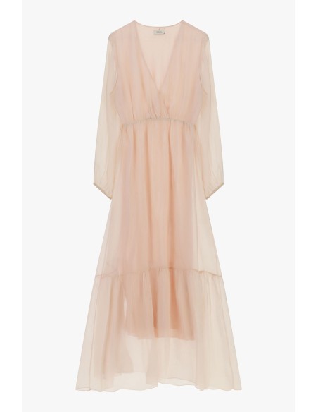 Vestido Longo Decote em V Manga Comprida Leve Dixie