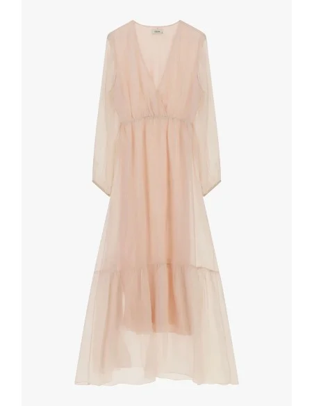 Vestido Longo Decote em V Manga Comprida Leve Dixie