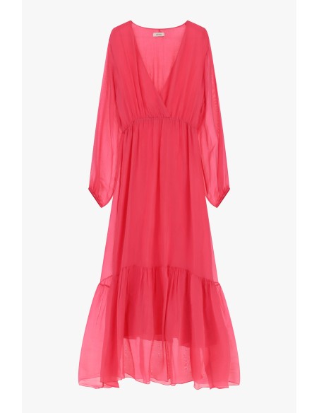 Vestido Longo Decote em V Manga Longa Leve Dixie