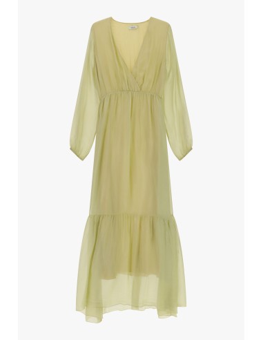 Vestido longo decote em V manga comprida leve Dixie