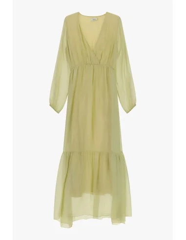 Vestido longo decote em V manga comprida leve Dixie