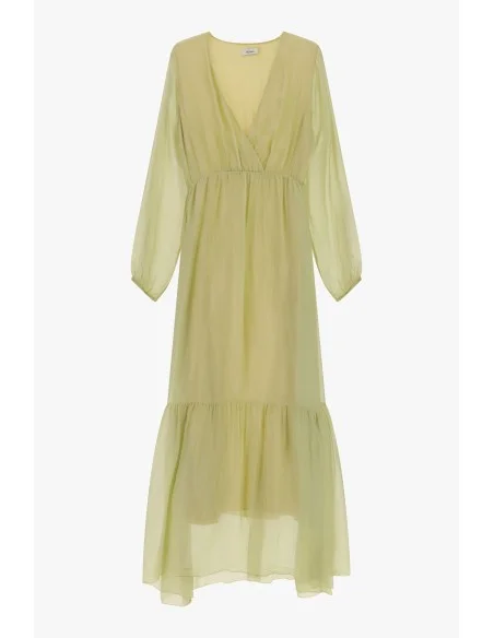 Vestido longo decote em V manga comprida leve Dixie