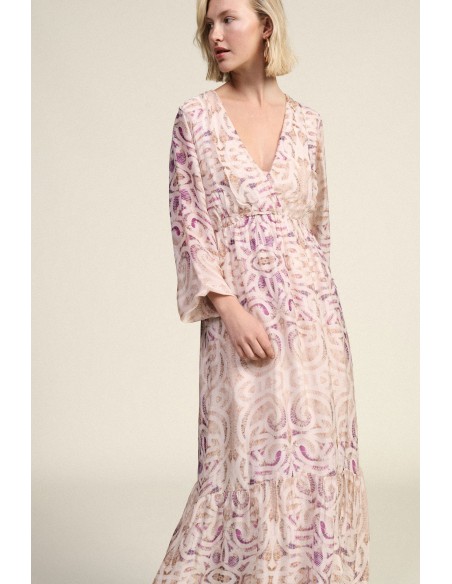 Vestido longo com estampa paisley e decote em V Dixie