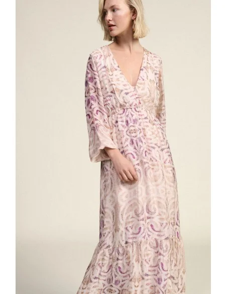 Vestido longo com estampa paisley e decote em V Dixie