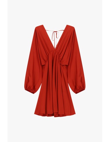 Vestido Curto com Mangas Compridas e Decote Profundo Dixie