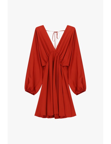 Vestido Curto com Mangas Compridas e Decote Profundo Dixie