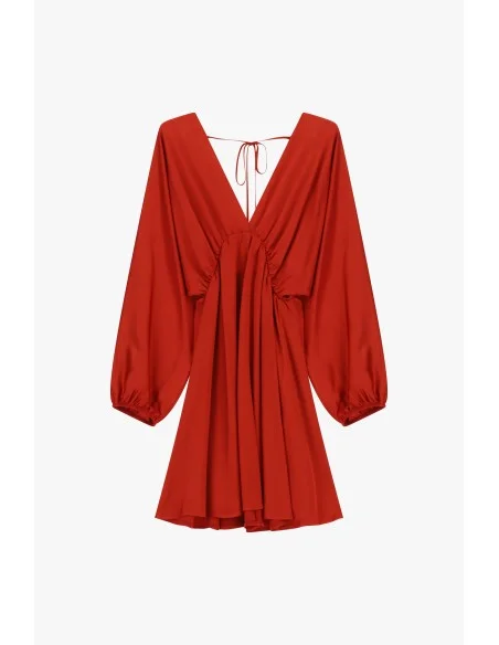 Vestido Curto com Mangas Compridas e Decote Profundo Dixie
