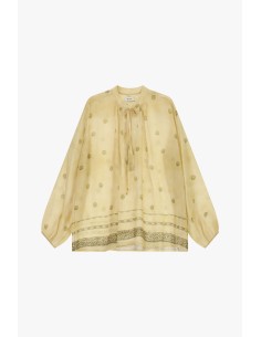 Blusa Ampla com Bordados Geométricos e Cordão Dixie