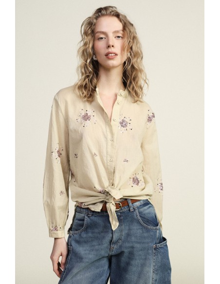 Camisa com lantejoulas e gola clássica Dixie