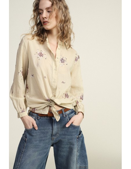 Camisa com lantejoulas e colarinho clássico Dixie