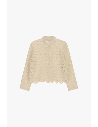 Camisa em renda com bainhas recortadas e botões Dixie