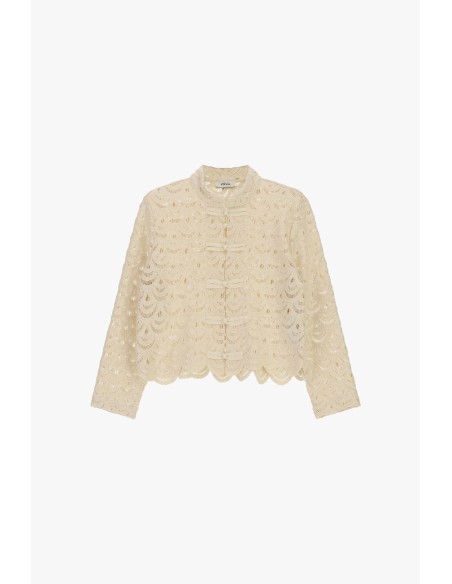 Camisa em renda com bainhas recortadas e botões Dixie