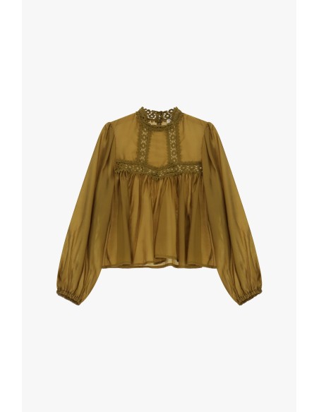 Blusa Ampla Com Inserções De Renda No Decote Dixie