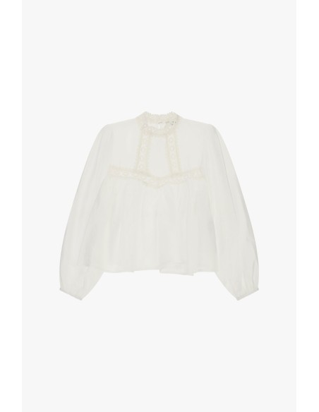 Blusa ampla com aplicações de renda no decote Dixie