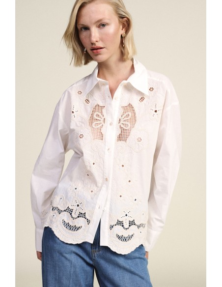 Camisa Bordada com Motivo Floral Amplo Dixie