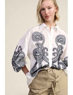 Camisa Ampla Com Bordado Paisley E Botões Dixie