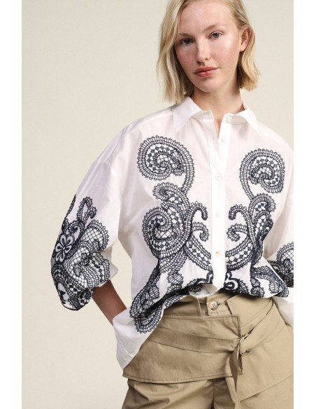 Camisa Ampla Com Bordado Paisley E Botões Dixie