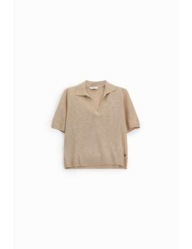 Camisola de manga curta com decote em V e colarinho Dixie