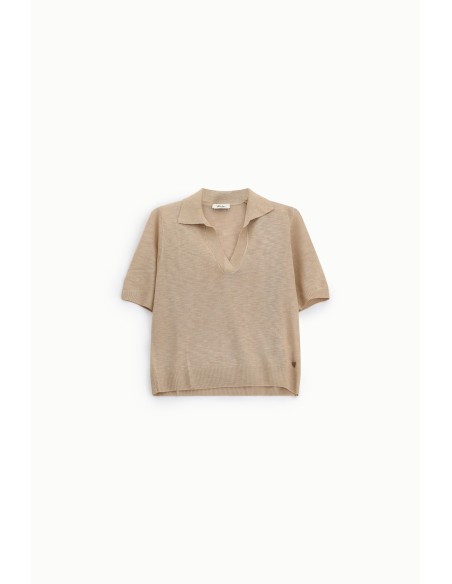 Camisola de manga curta com decote em V e colarinho Dixie