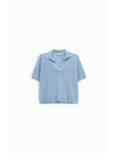 Camisola de manga curta com decote em V e gola Dixie