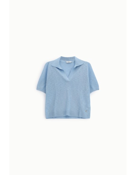 Camisola de manga curta com decote em V e gola Dixie