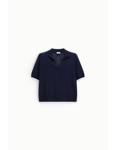 Camisola de manga curta com decote em V e colarinho Dixie