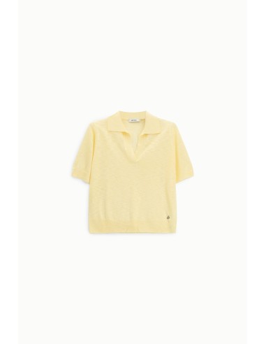 Camisola de Manga Curta com Decote em V e Gola Dixie