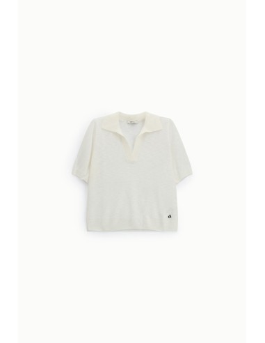 Camisola de Manga Curta com Decote em V e Gola Dixie