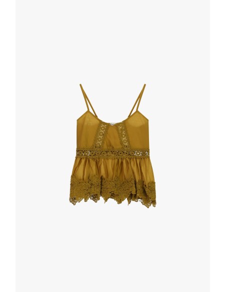 Top com alças finas e detalhes em renda Dixie