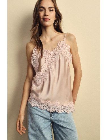 Top de alças finas com bordo de renda assimétrico Dixie