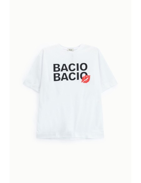 T-shirt com gola redonda e estampado de beijo e motivo de lábios Dixie