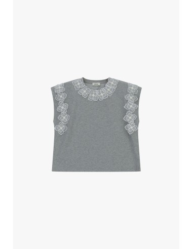 Top boxy sem mangas com bordado floral Dixie