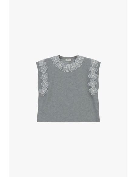 Top boxy sem mangas com bordado floral Dixie